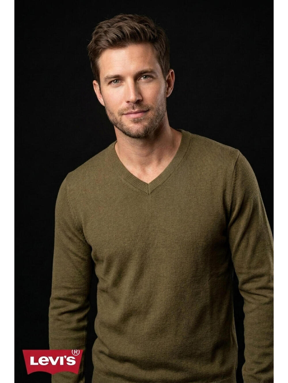 NEW Levi's V-Neck Sweater Men SMALL Brown-Green Pullover V-Neck L/S Red Tab NWT